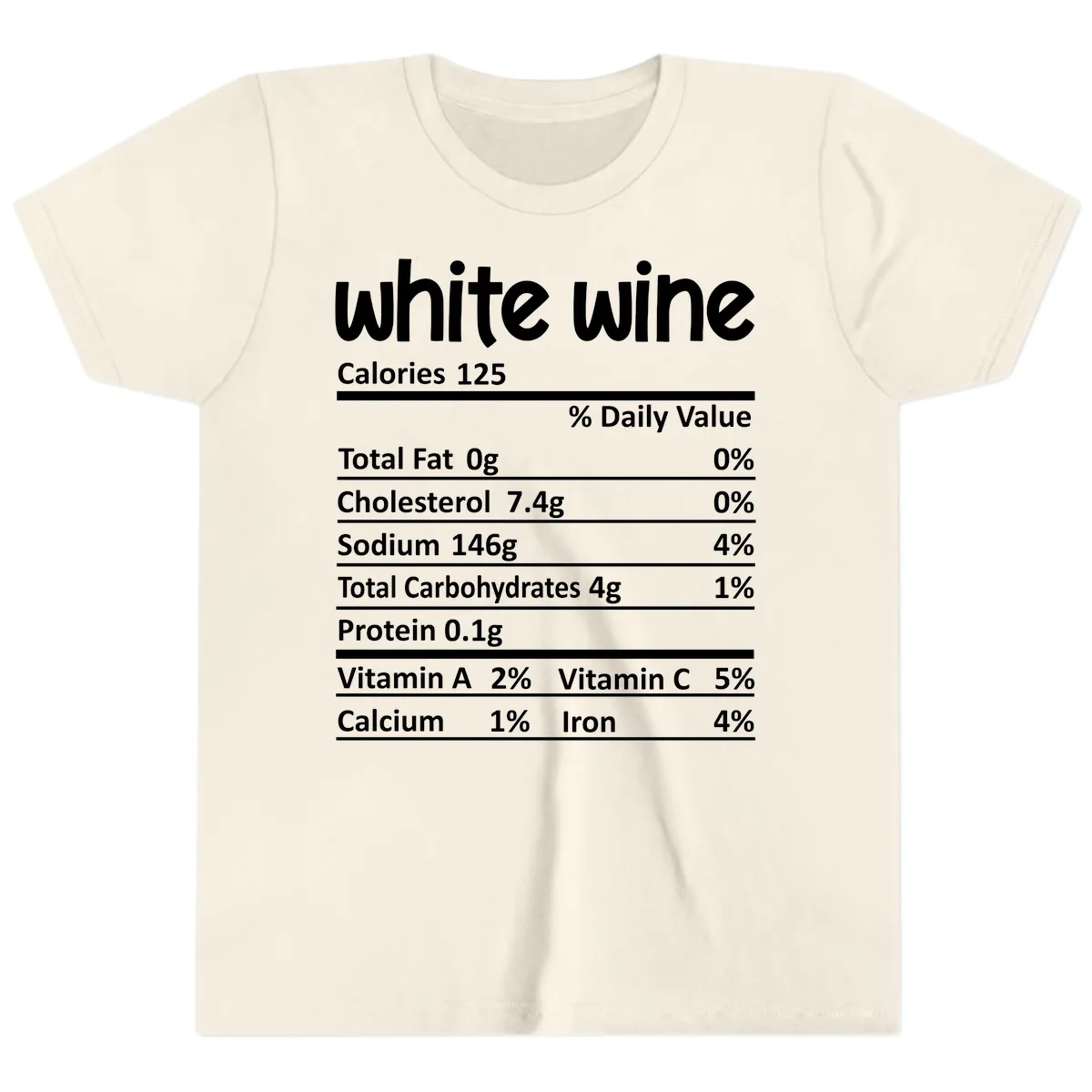 White Wine Nutritional Facts Youth T-Shirt in Natural