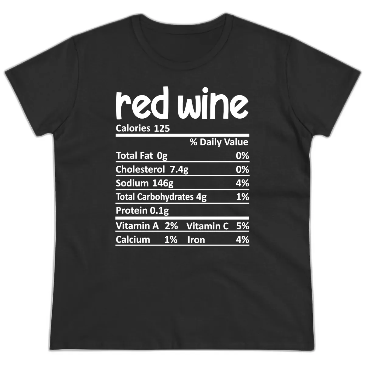 Red Wine Nutrition Facts Ladies Tee in Black