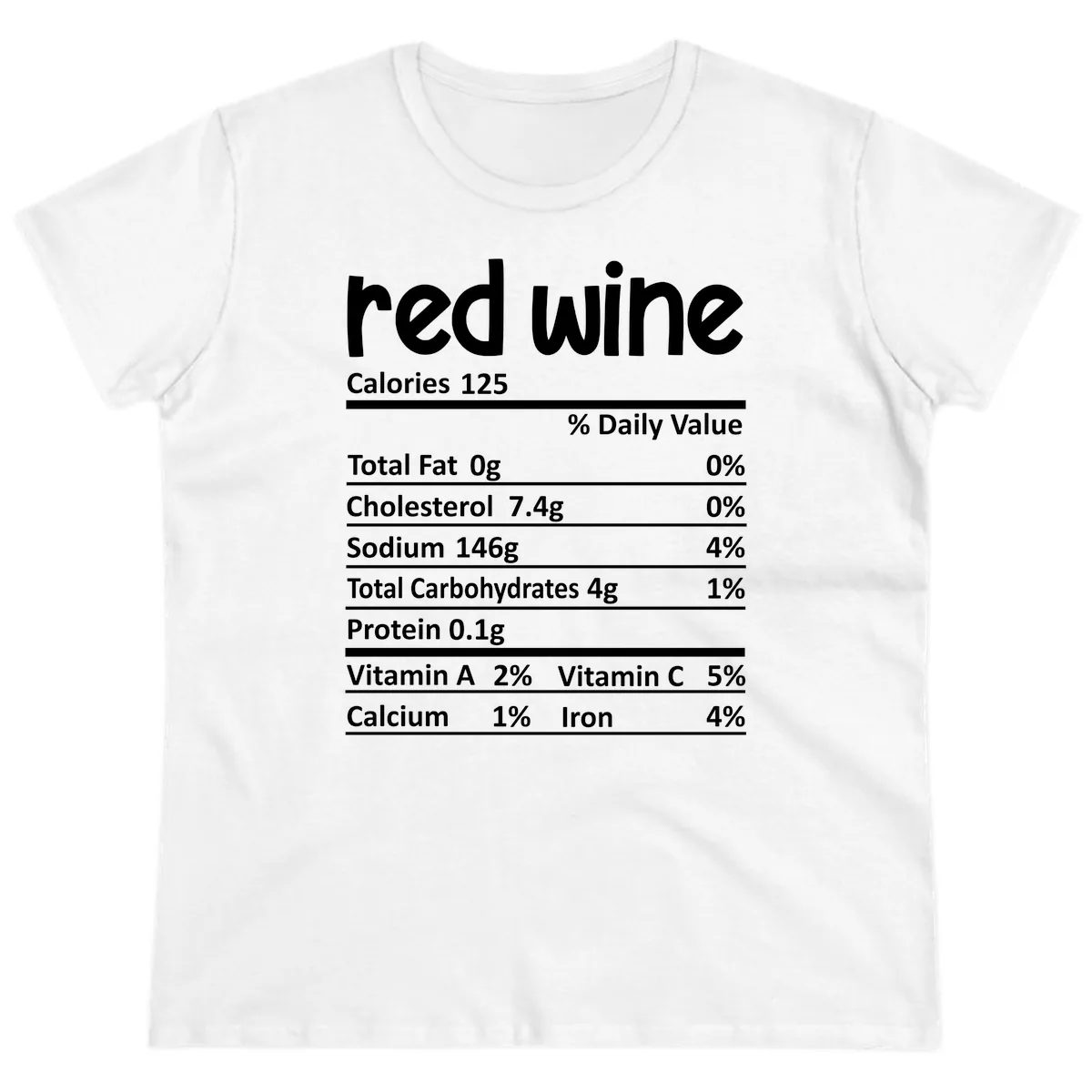 Red Wine Nutrition Facts Ladies Tee in White