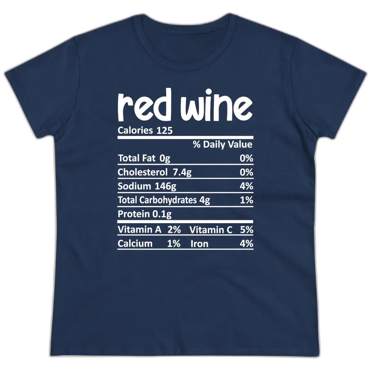 Red Wine Nutrition Facts Ladies Tee in Navy
