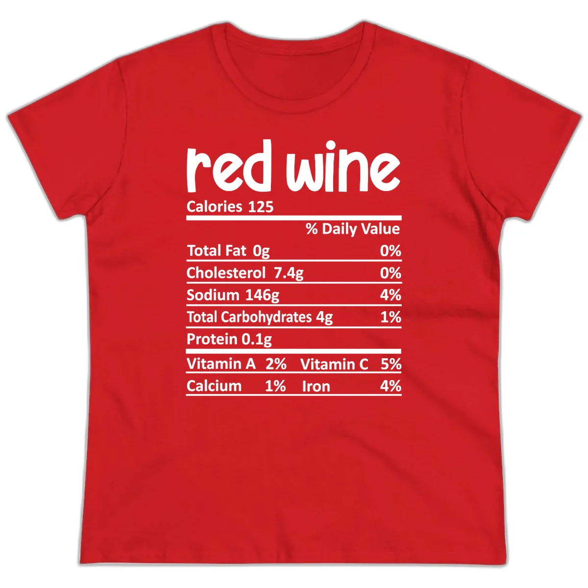 Red Wine Nutrition Facts Ladies Tee in Red