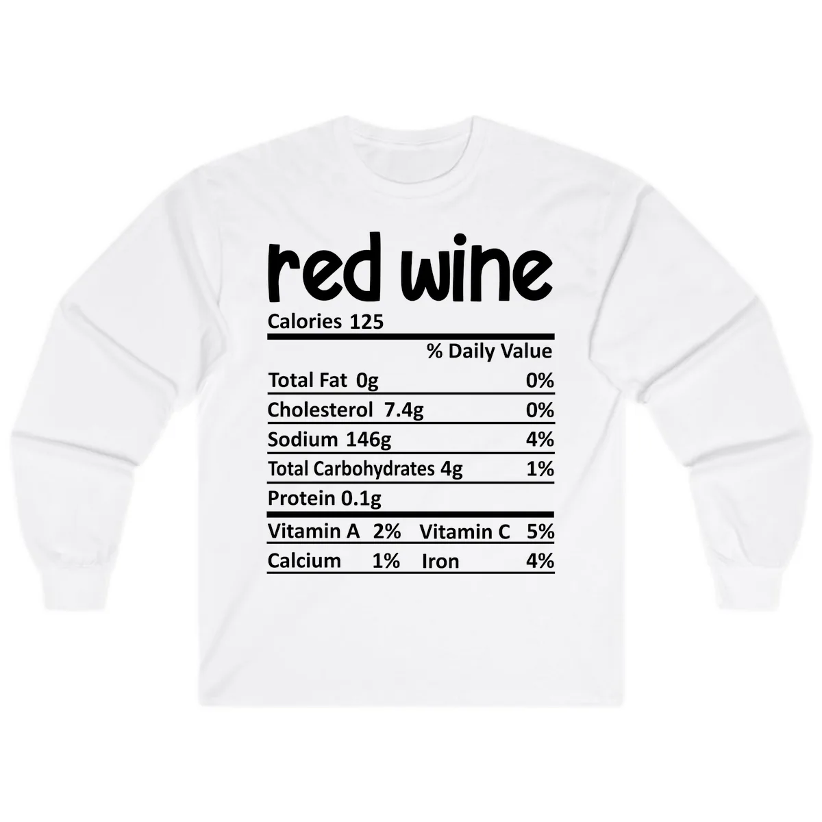 Red Wine Nutrition Facts Long Sleeve in White