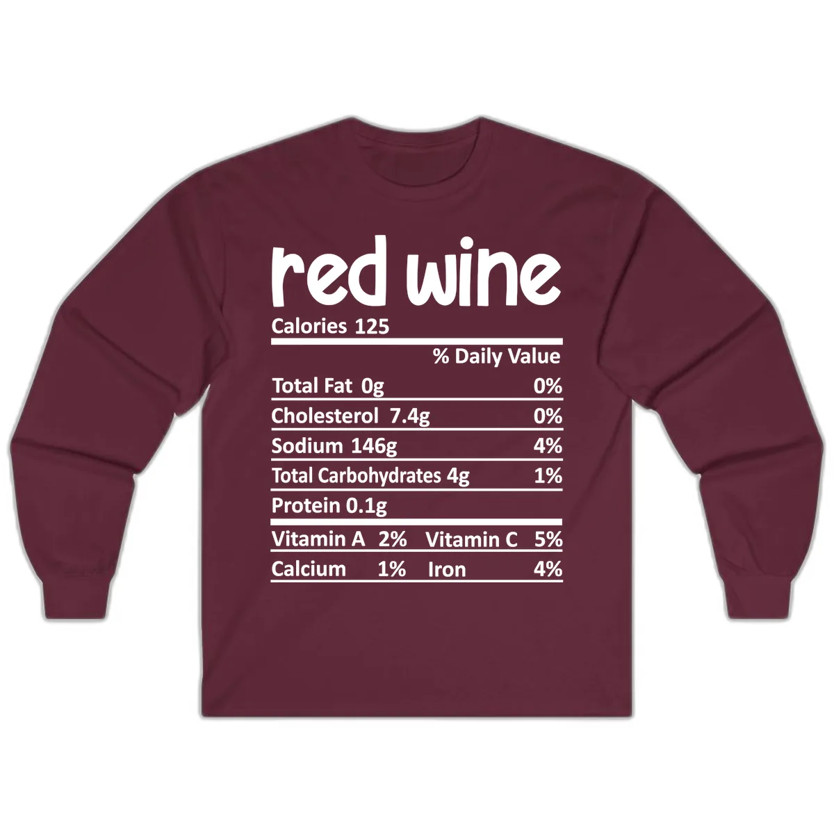 Red Wine Nutrition Facts Long Sleeve in Maroon