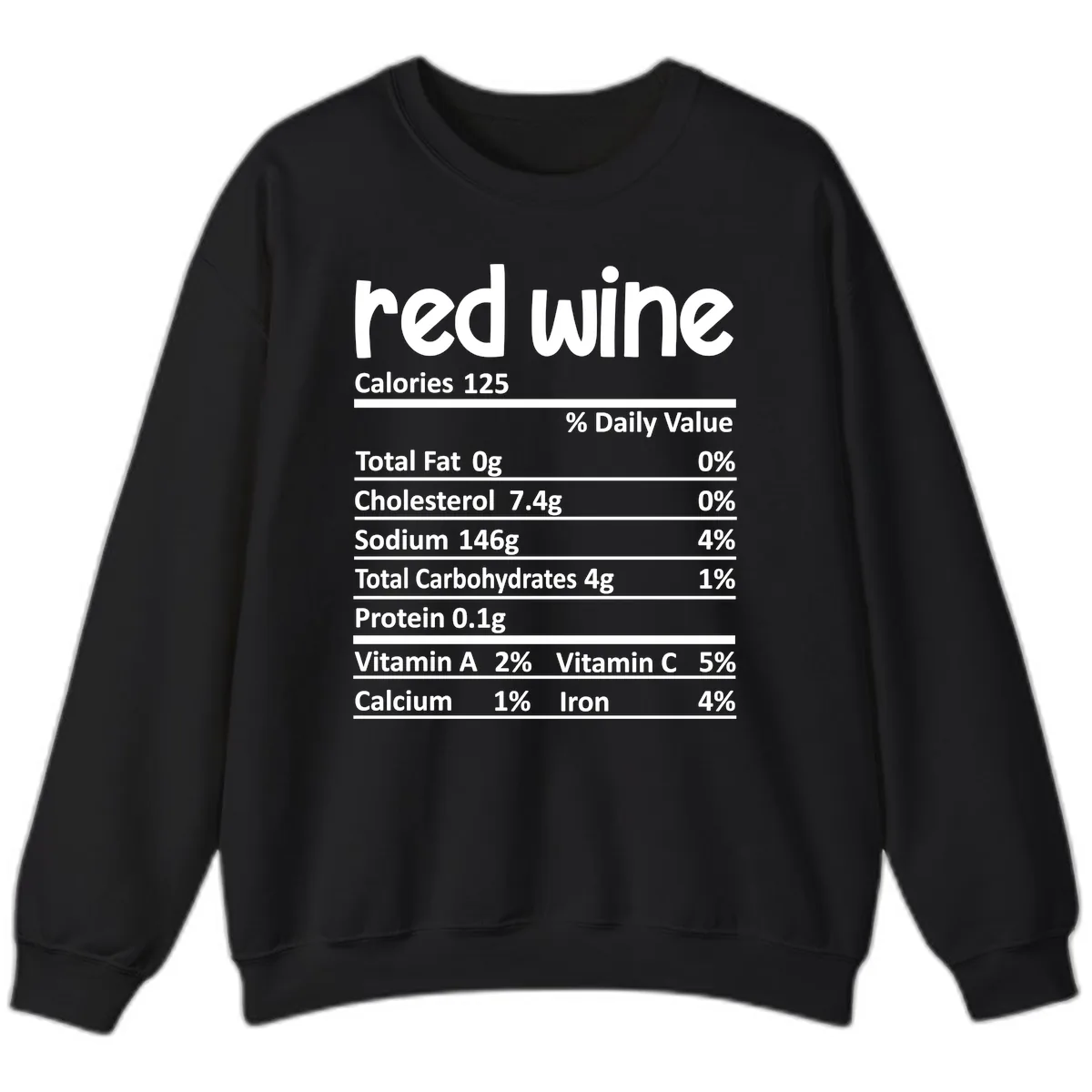 Red Wine Nutrition Facts Sweatshirt in Black