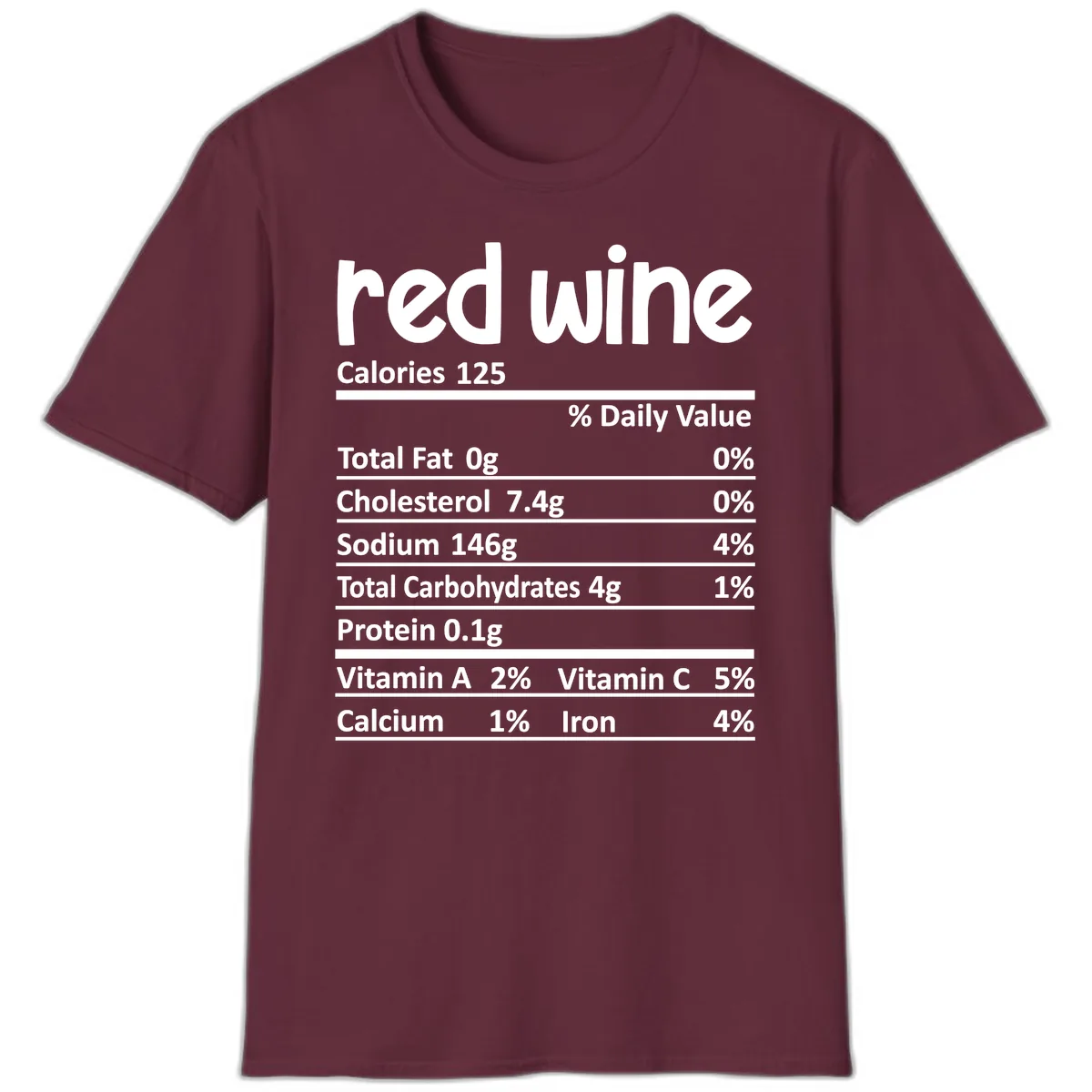 Red Wine Nutrition Facts T-Shirt in Maroon