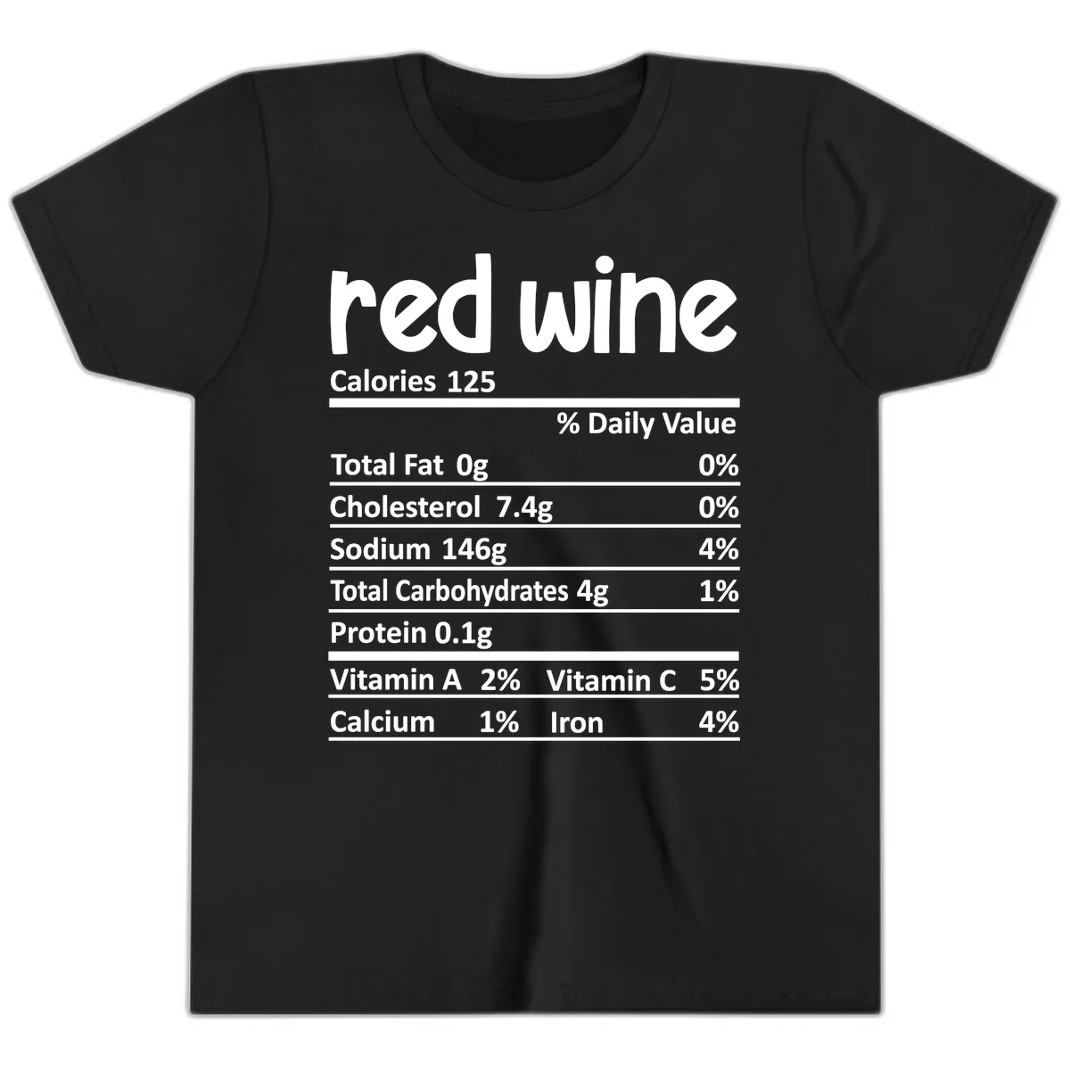 Red Wine Nutrition Facts Youth T-Shirt in Black