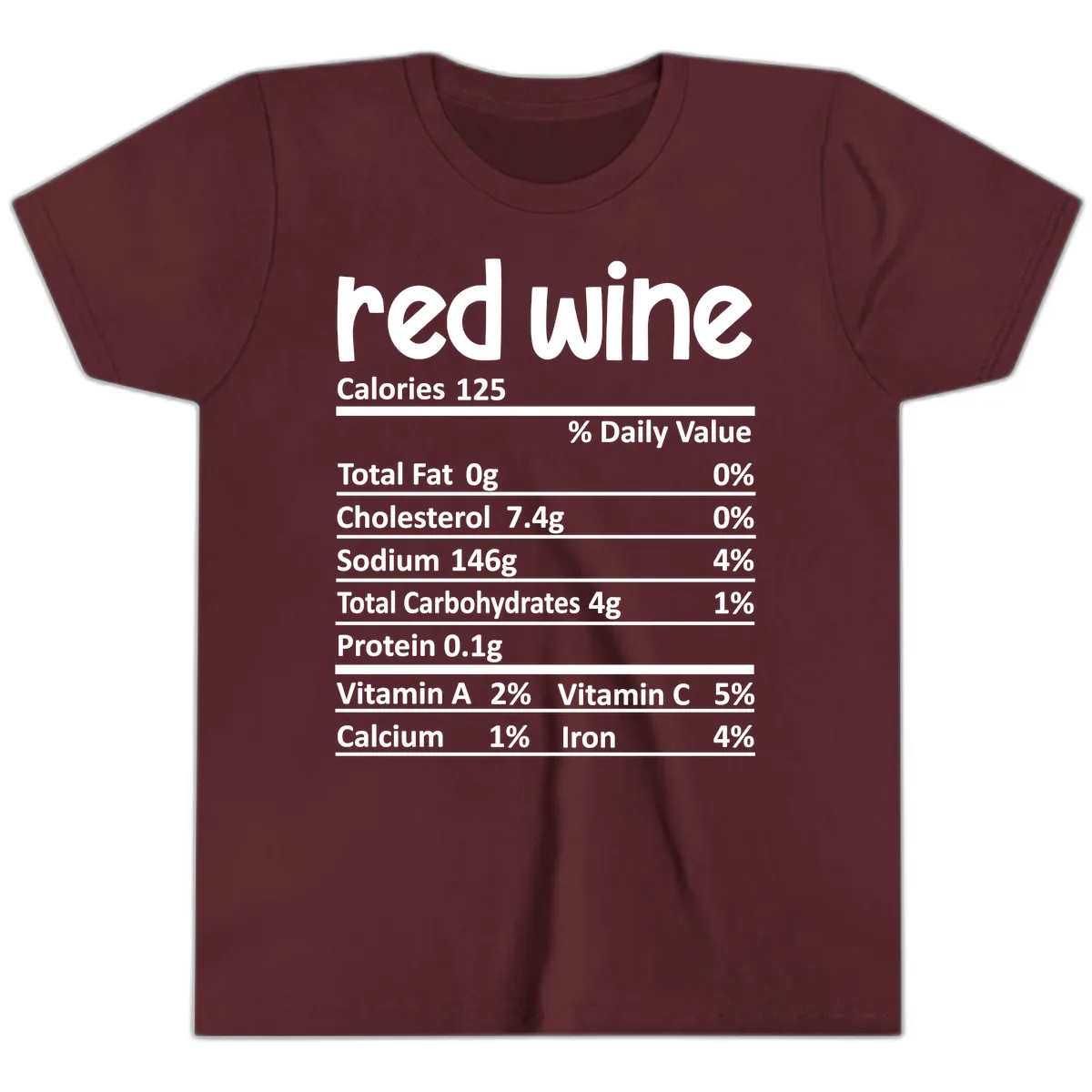 Red Wine Nutrition Facts Youth T-Shirt in Maroon