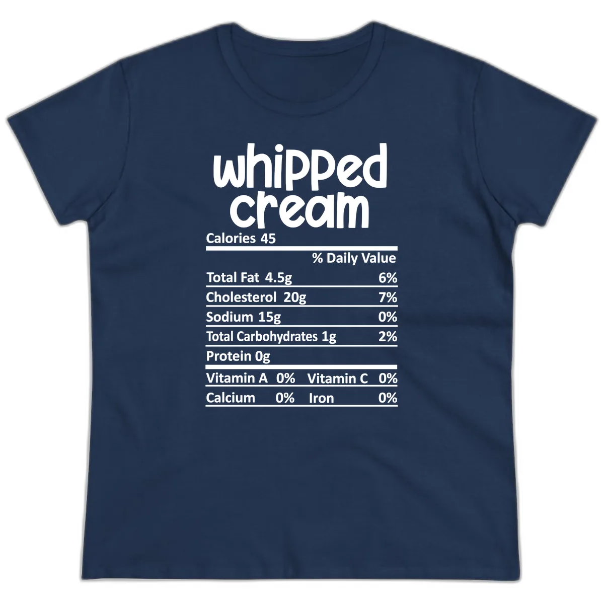 Whipped Cream Nutrition Facts Ladies Tee in Navy
