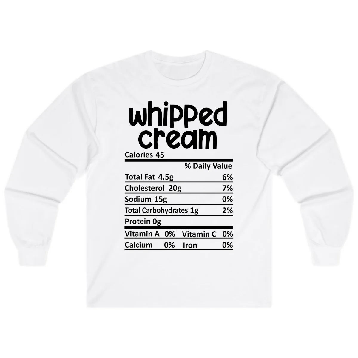 Whipped Cream Nutrition Facts Long Sleeve in White