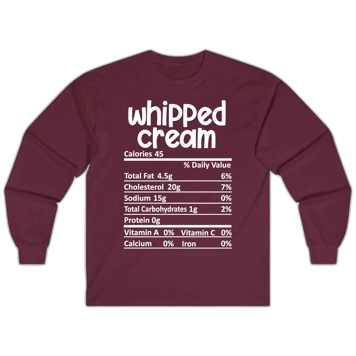 Whipped Cream Nutrition Facts Long Sleeve in Maroon