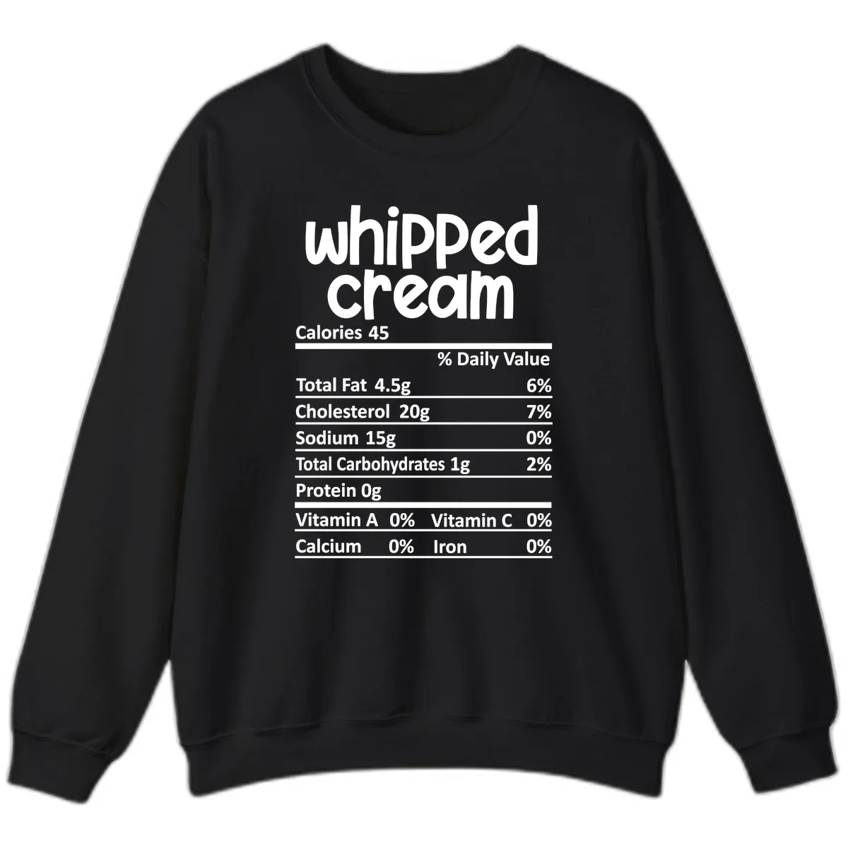 Whipped Cream Nutrition Facts Sweatshirt in Black
