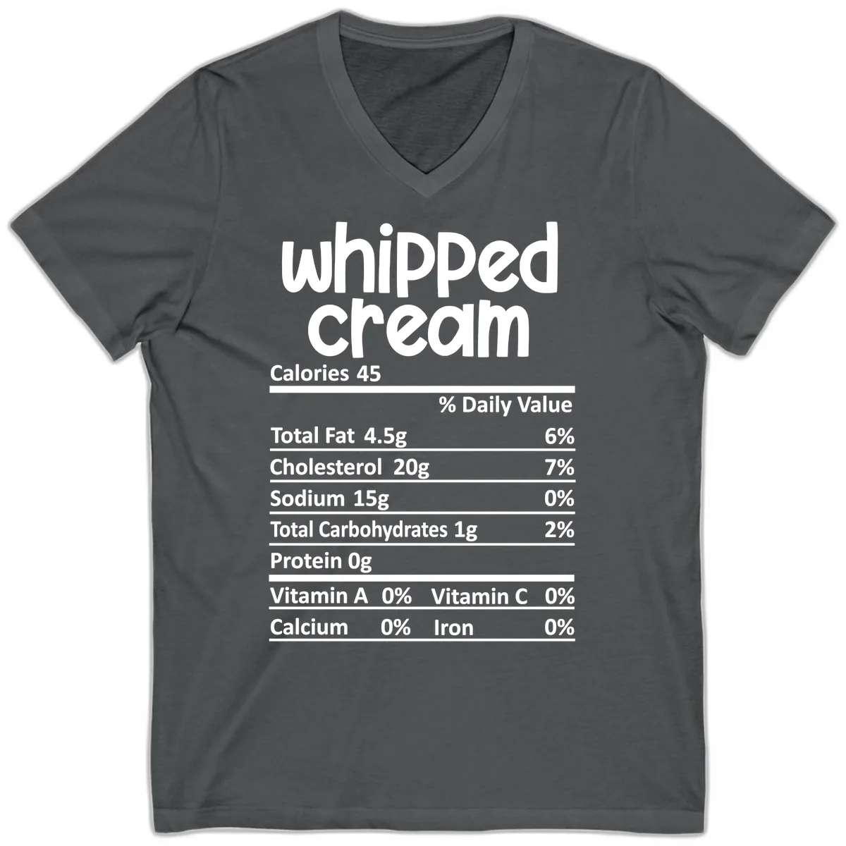 Whipped Cream Nutrition Facts V-Neck in Asphalt