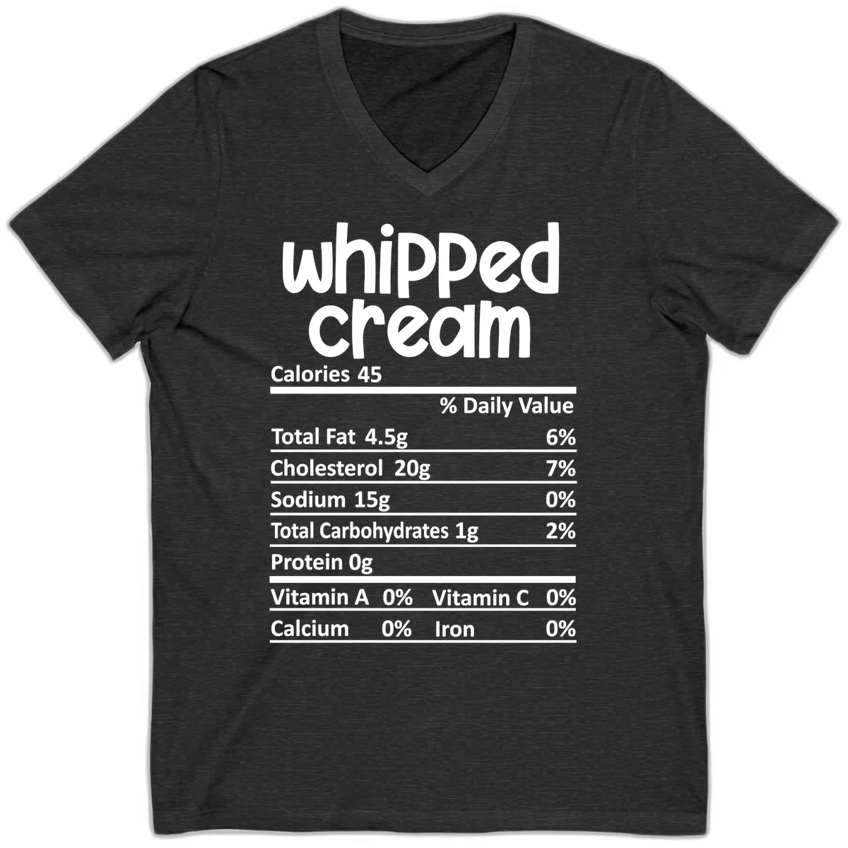 Whipped Cream Nutrition Facts V-Neck in Dark Grey Heather