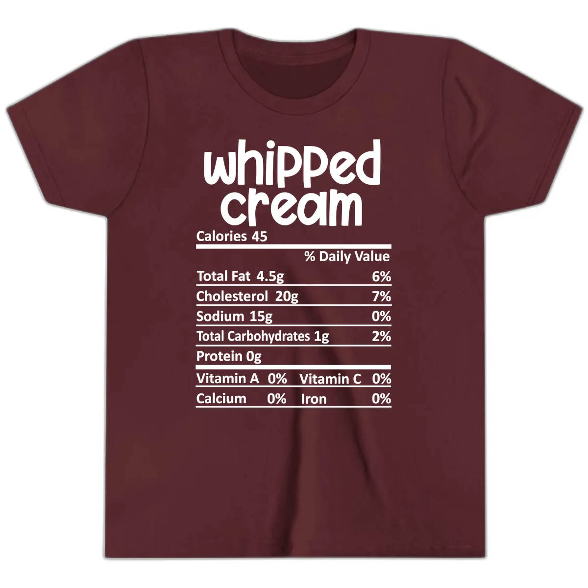 Whipped Cream Nutrition Facts Youth T-Shirt in Maroon
