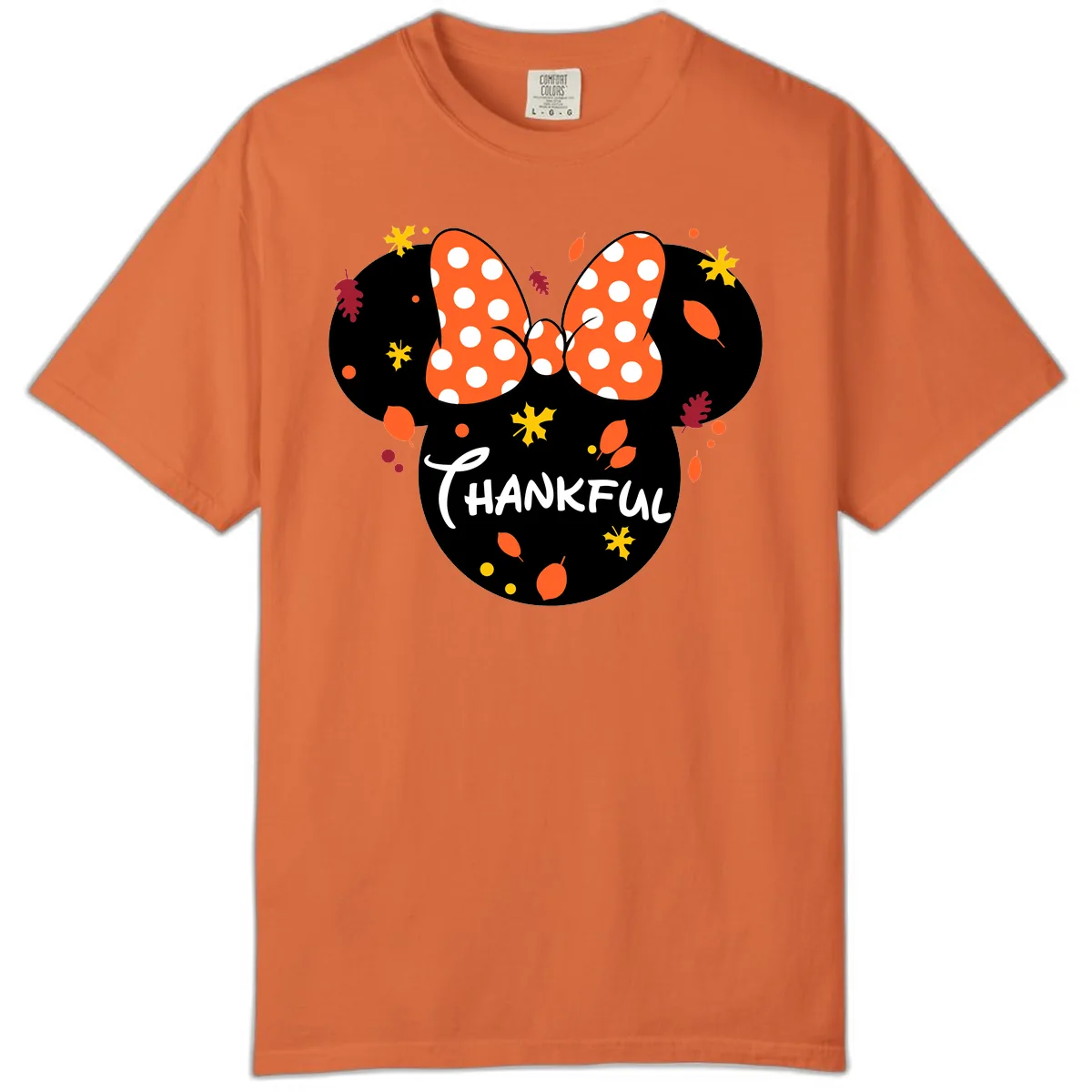 Minnie Thankful Fall Leaves Design Comfort Color in Burnt Orange