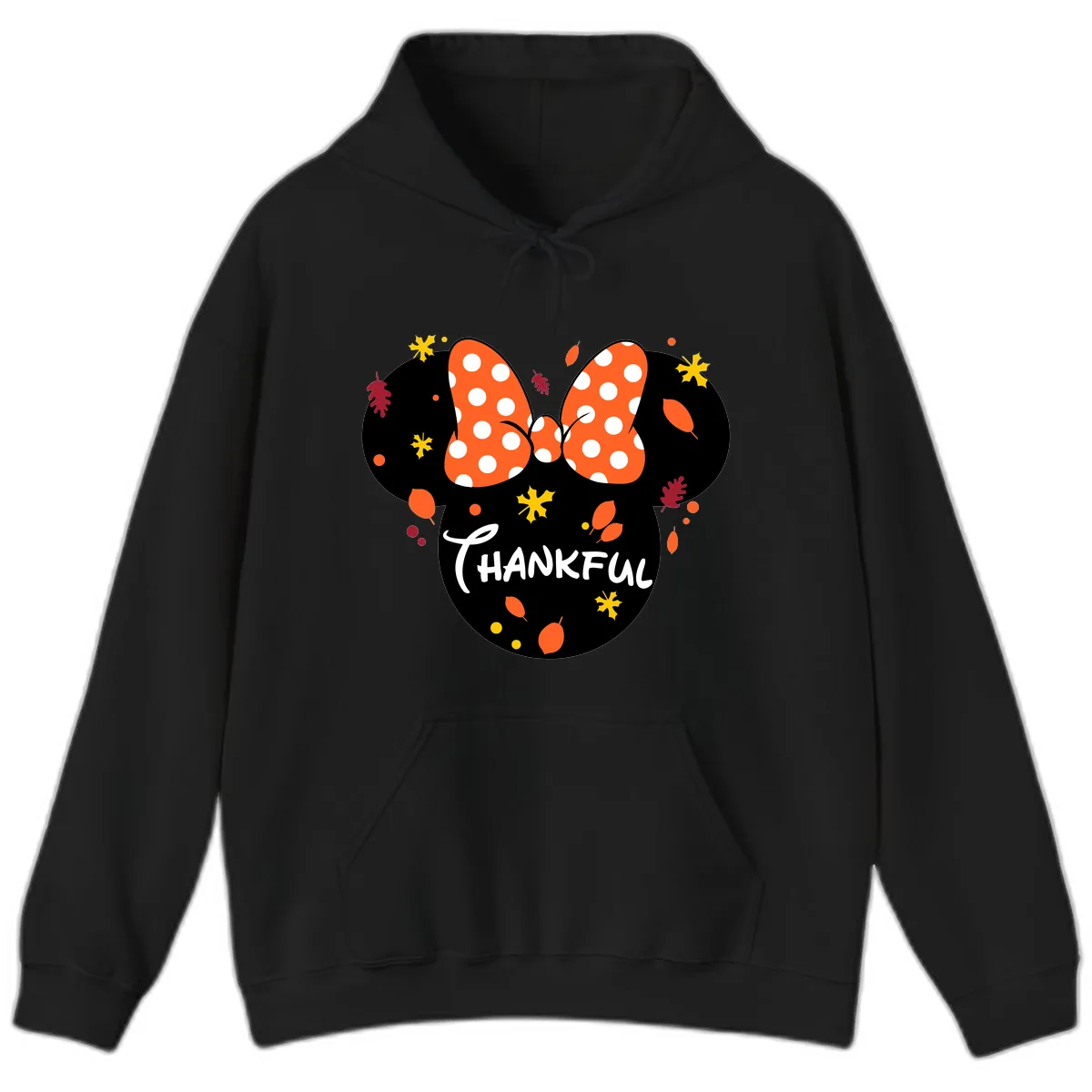 Minnie Thankful Fall Leaves Design Hoodie in Black