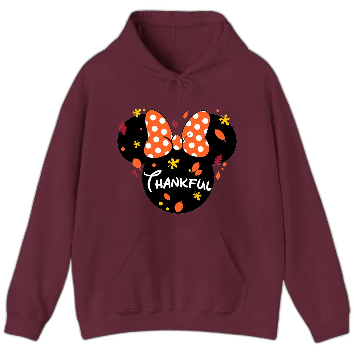 Minnie Thankful Fall Leaves Design Hoodie in Maroon