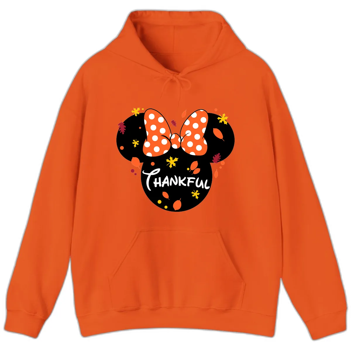 Minnie Thankful Fall Leaves Design Hoodie in Orange