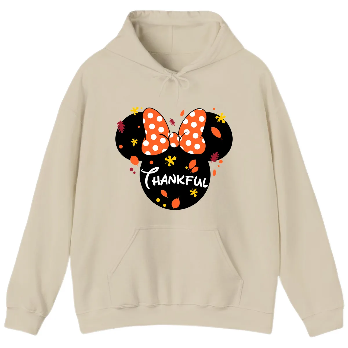 Minnie Thankful Fall Leaves Design Hoodie in Sand