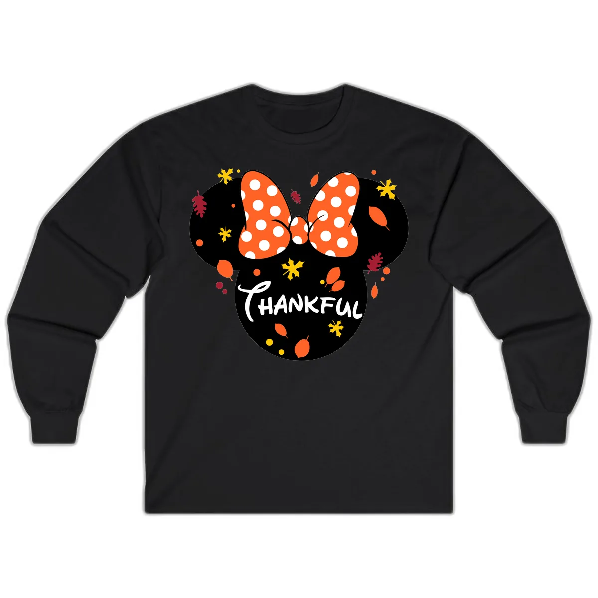 Minnie Thankful Fall Leaves Design Long Sleeve in Black