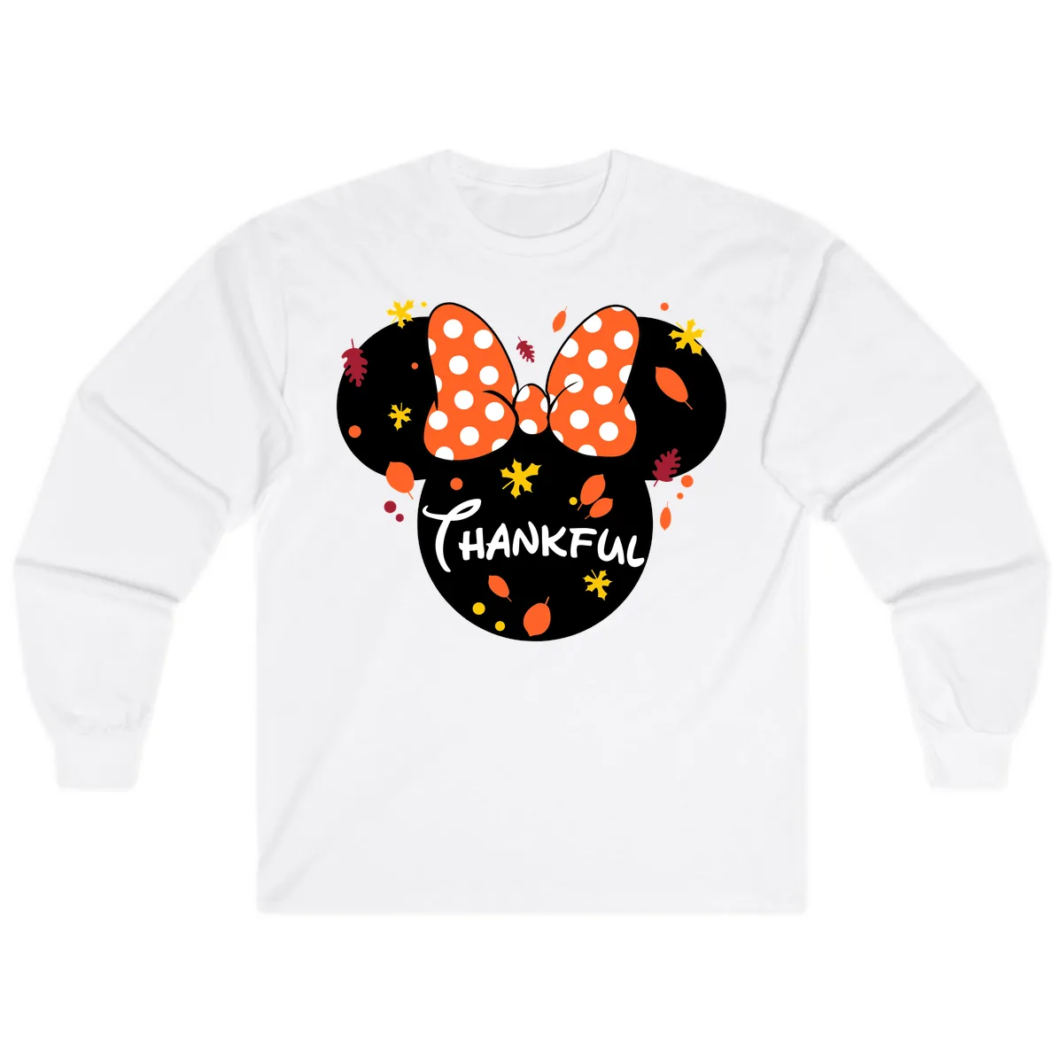 Minnie Thankful Fall Leaves Design Long Sleeve in White