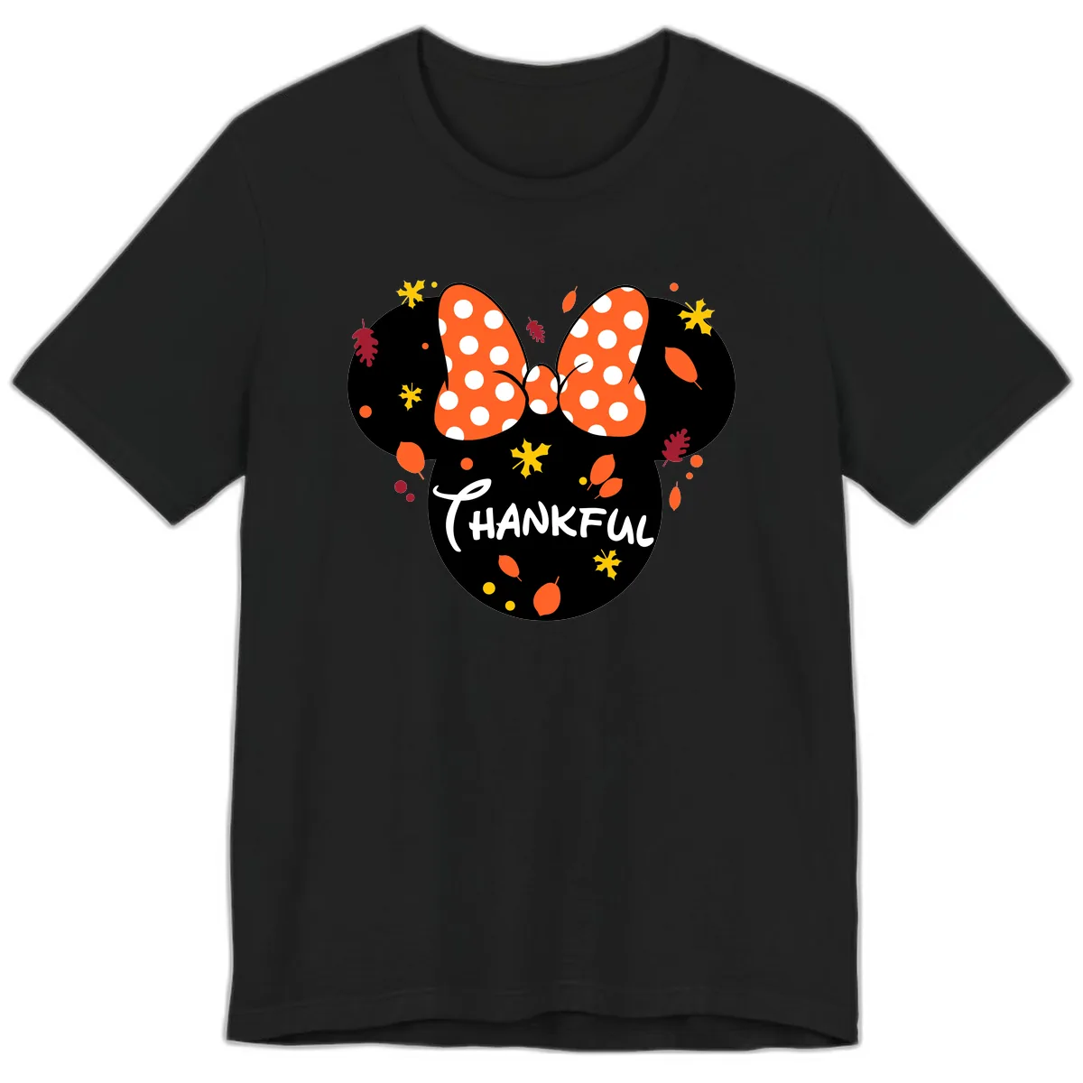 Minnie Thankful Fall Leaves Design Premium T-Shirt in Black
