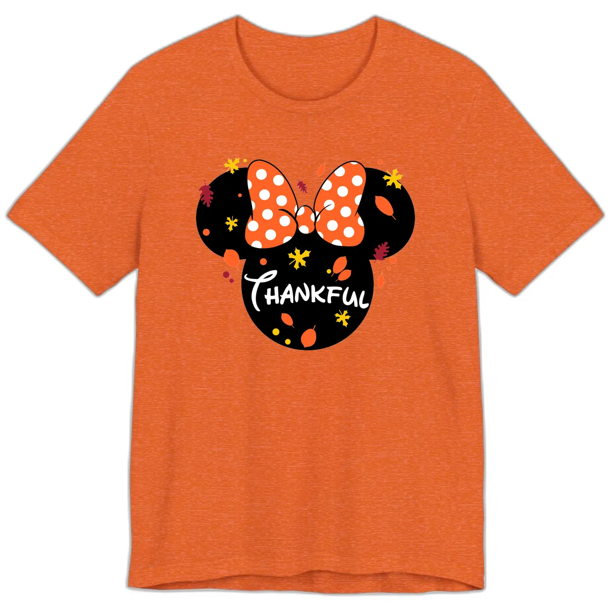 Minnie Thankful Fall Leaves Design Premium T-Shirt in Heather Orange