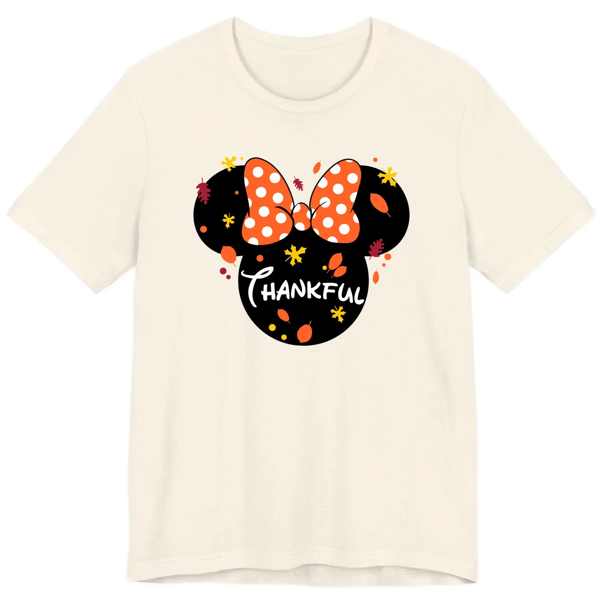 Minnie Thankful Fall Leaves Design Premium T-Shirt in Natural