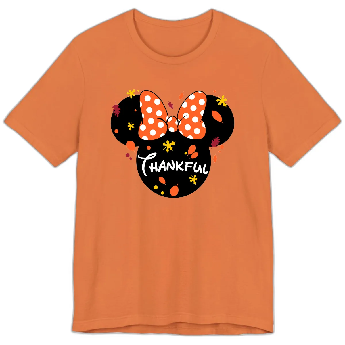 Minnie Thankful Fall Leaves Design Premium T-Shirt in Burnt Orange