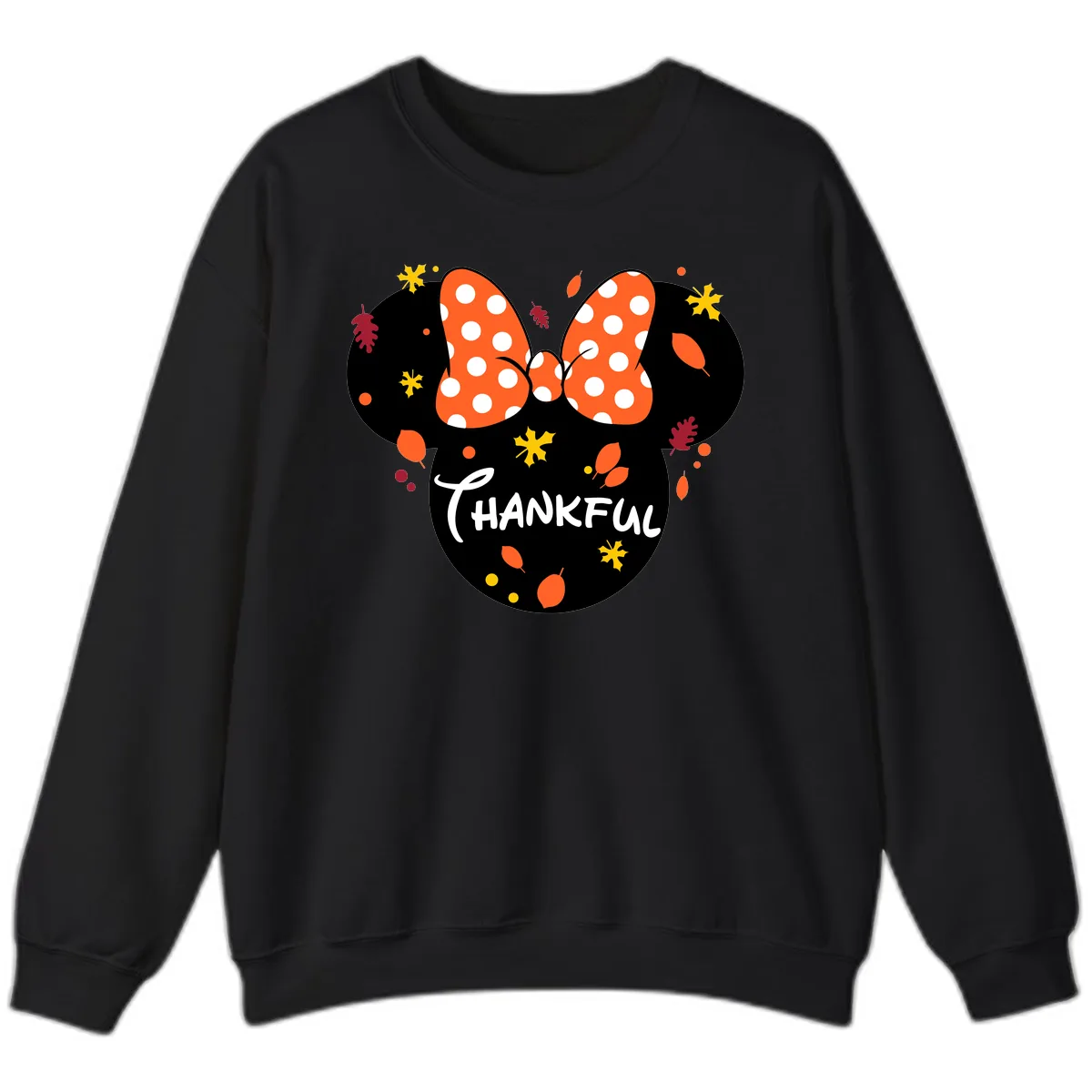 Minnie Thankful Fall Leaves Design Sweatshirt in Black