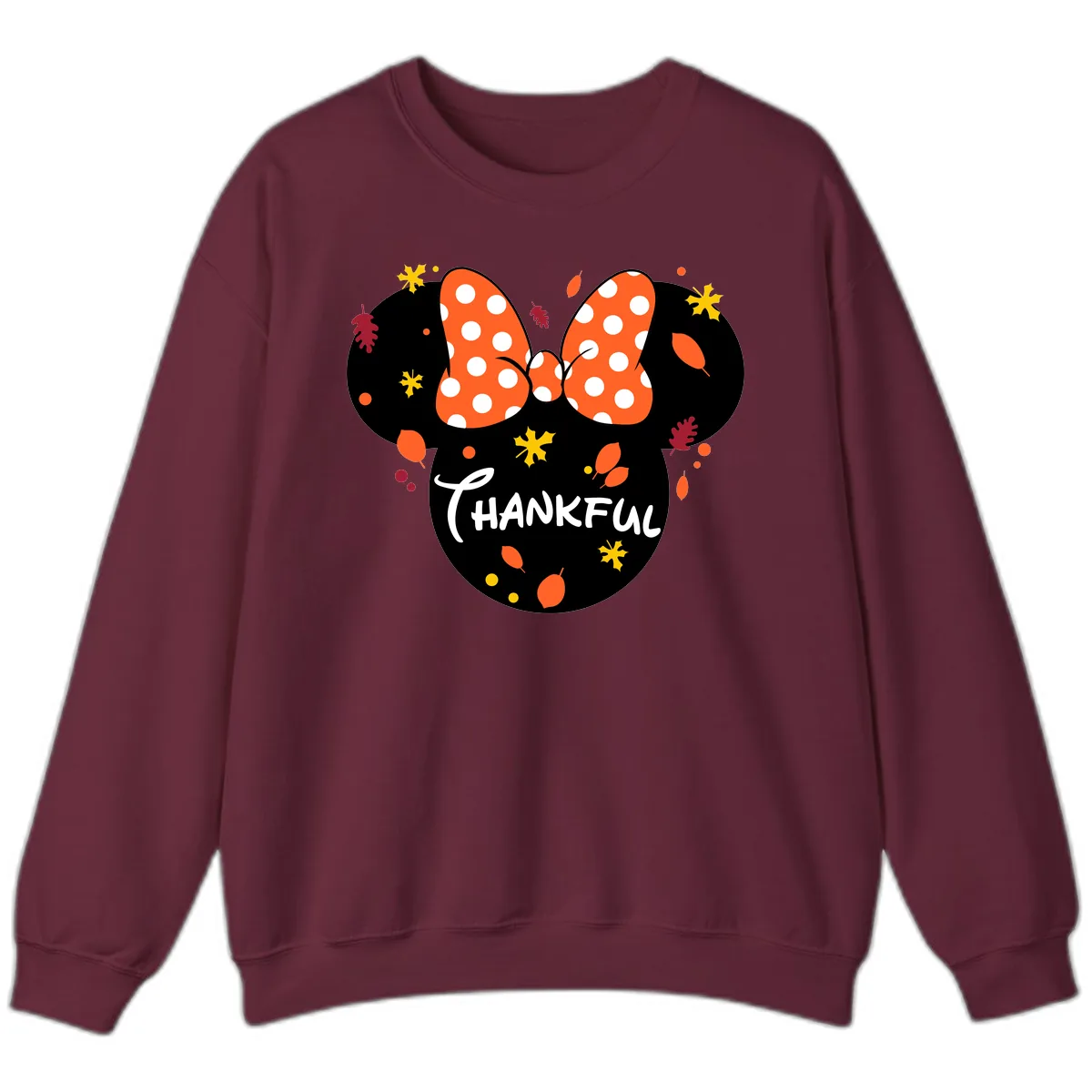 Minnie Thankful Fall Leaves Design Sweatshirt in Maroon