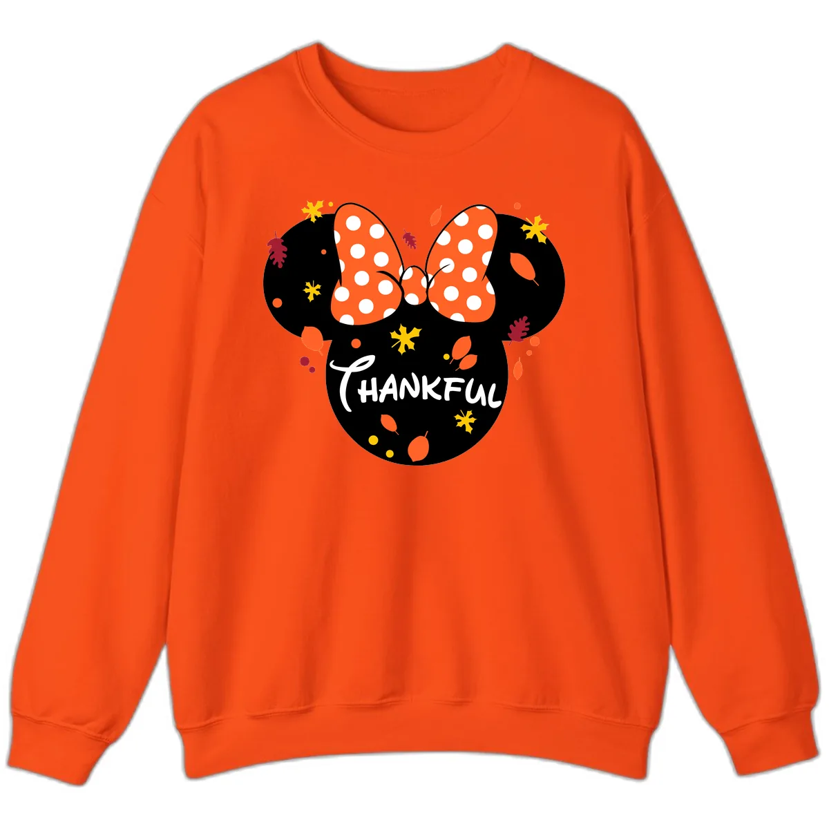 Minnie Thankful Fall Leaves Design Sweatshirt in Orange