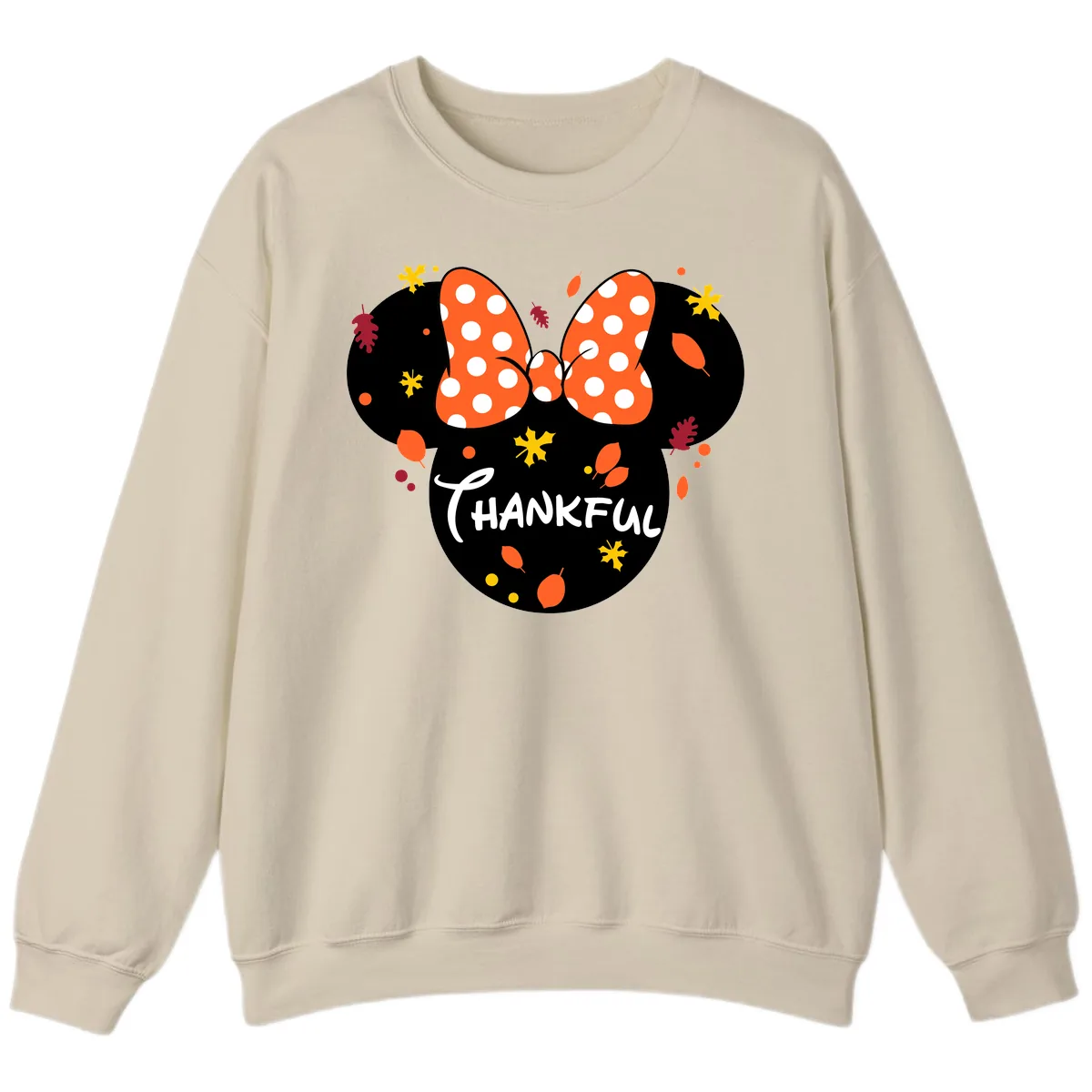 Minnie Thankful Fall Leaves Design Sweatshirt in Sand