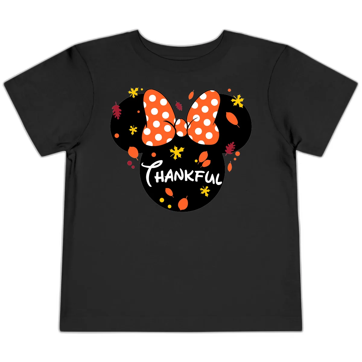 Minnie Thankful Fall Leaves Design Toddler T-Shirt in Black