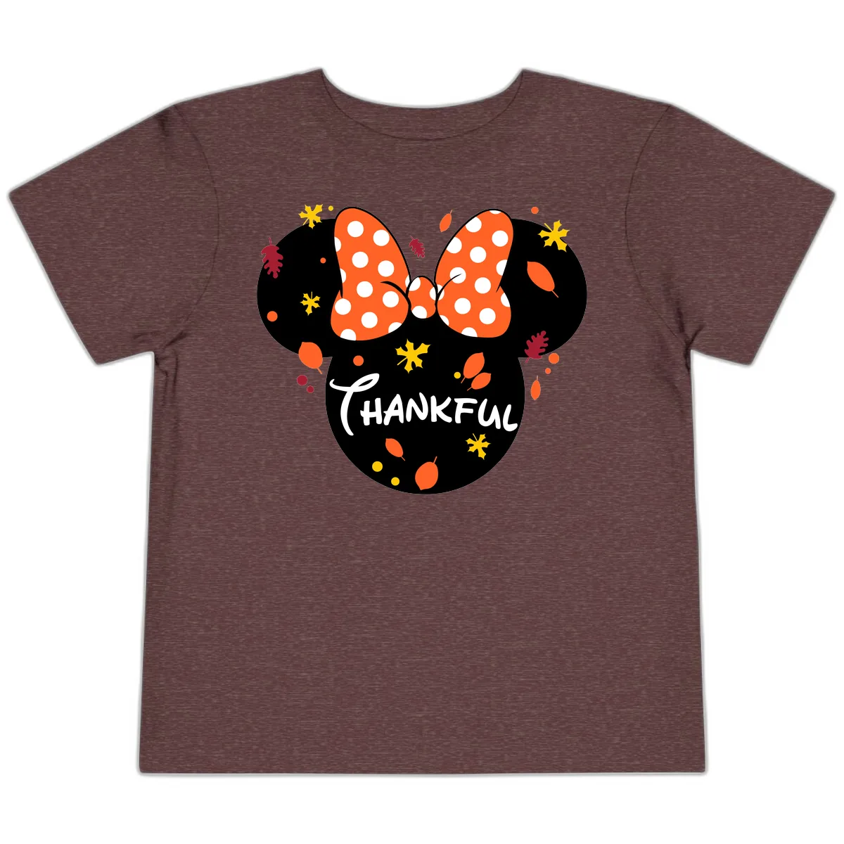 Minnie Thankful Fall Leaves Design Toddler T-Shirt in Heather Maroon