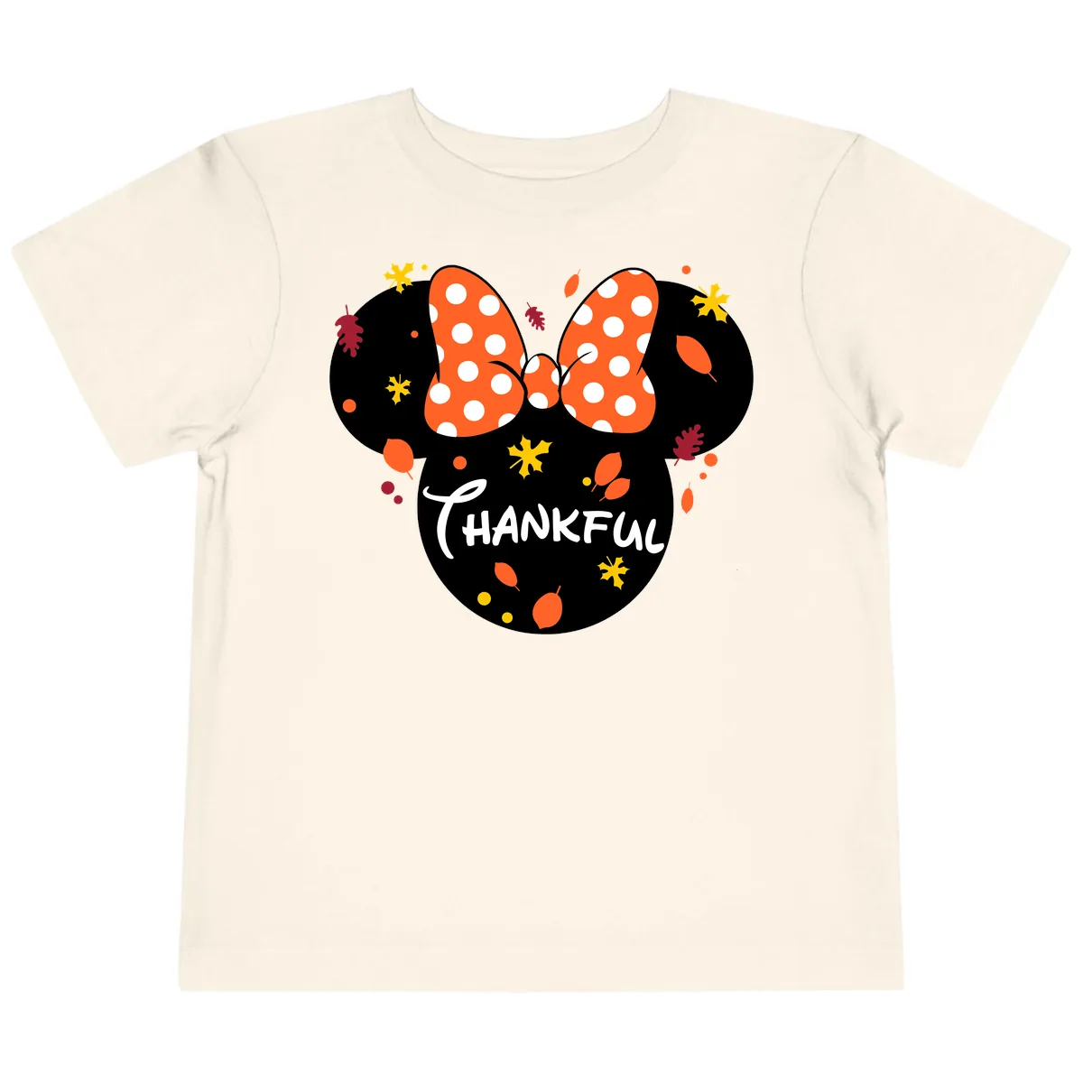 Minnie Thankful Fall Leaves Design Toddler T-Shirt in Natural