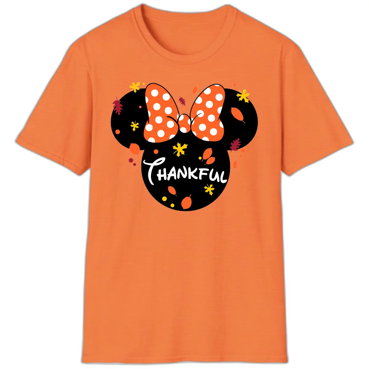 Minnie Thankful Fall Leaves Design T-Shirt in Heather Orange