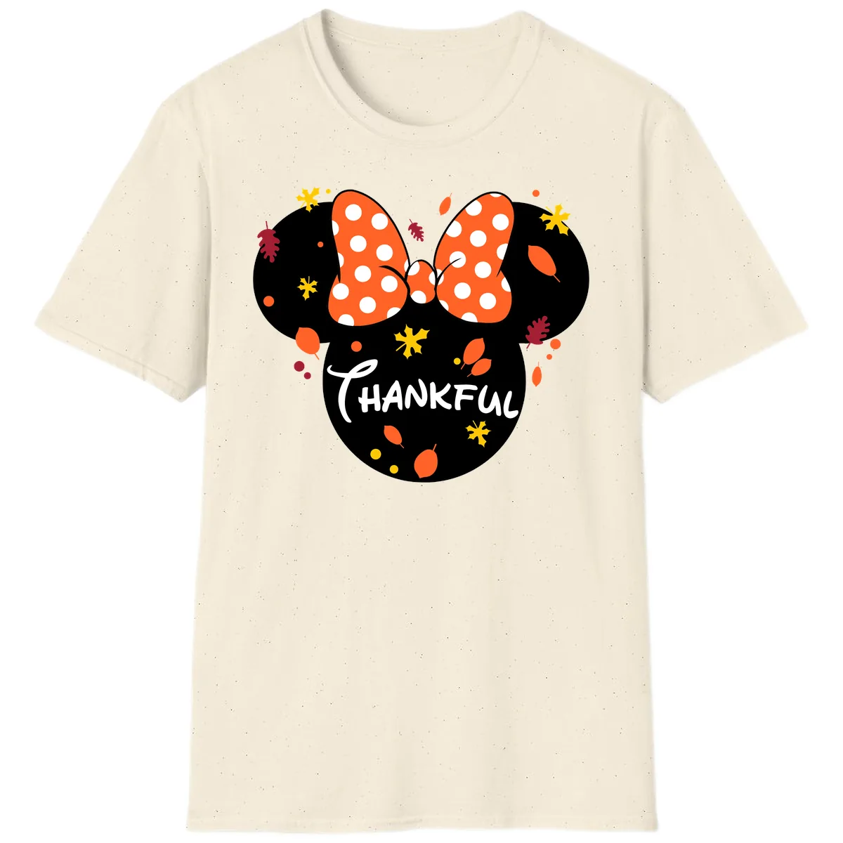 Minnie Thankful Fall Leaves Design T-Shirt in Natural
