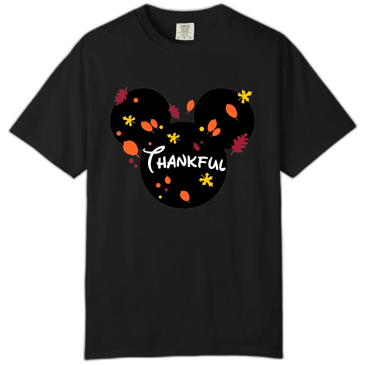 Mickey Ears Thankful Leaves Comfort Color in Black