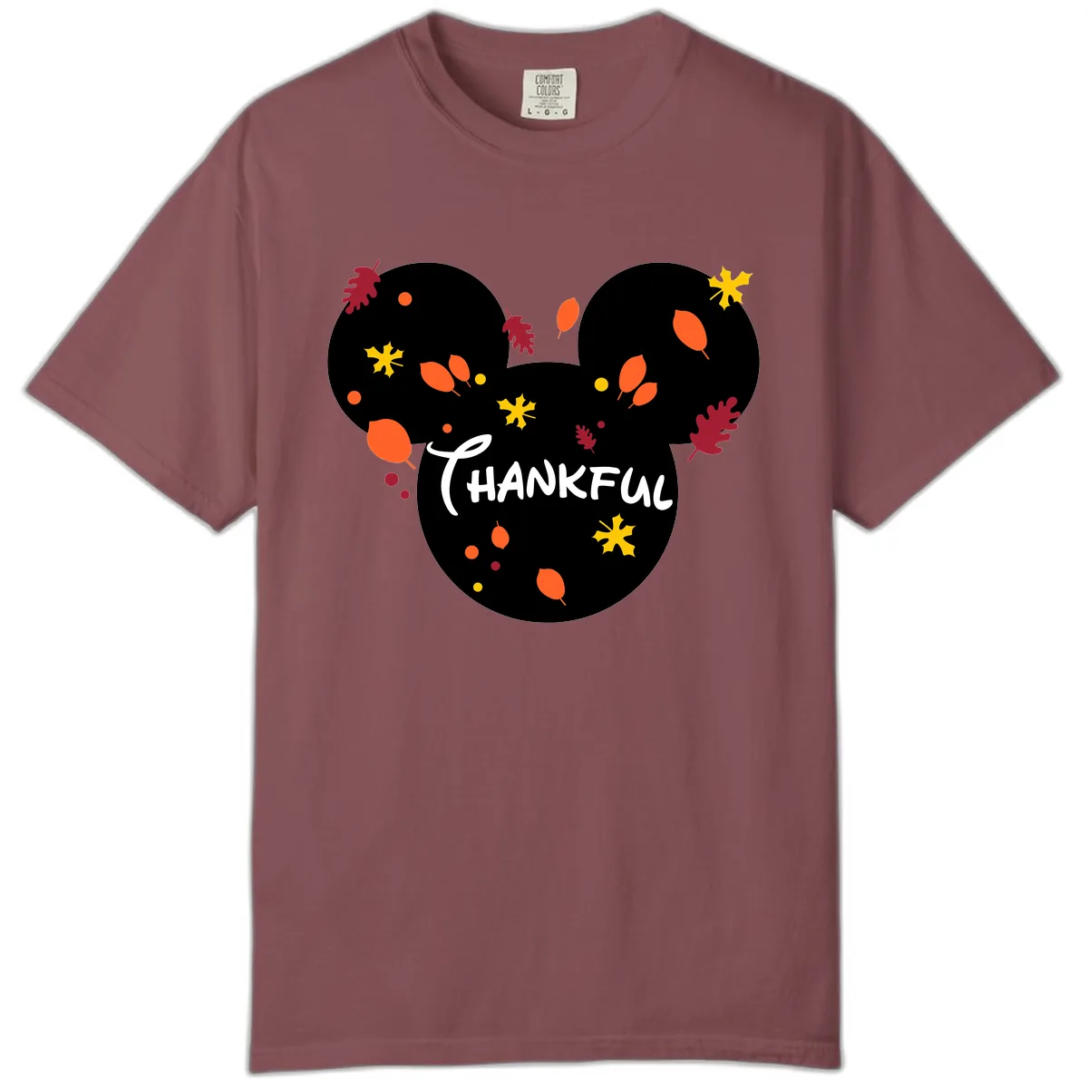 Mickey Ears Thankful Leaves Comfort Color in Brick