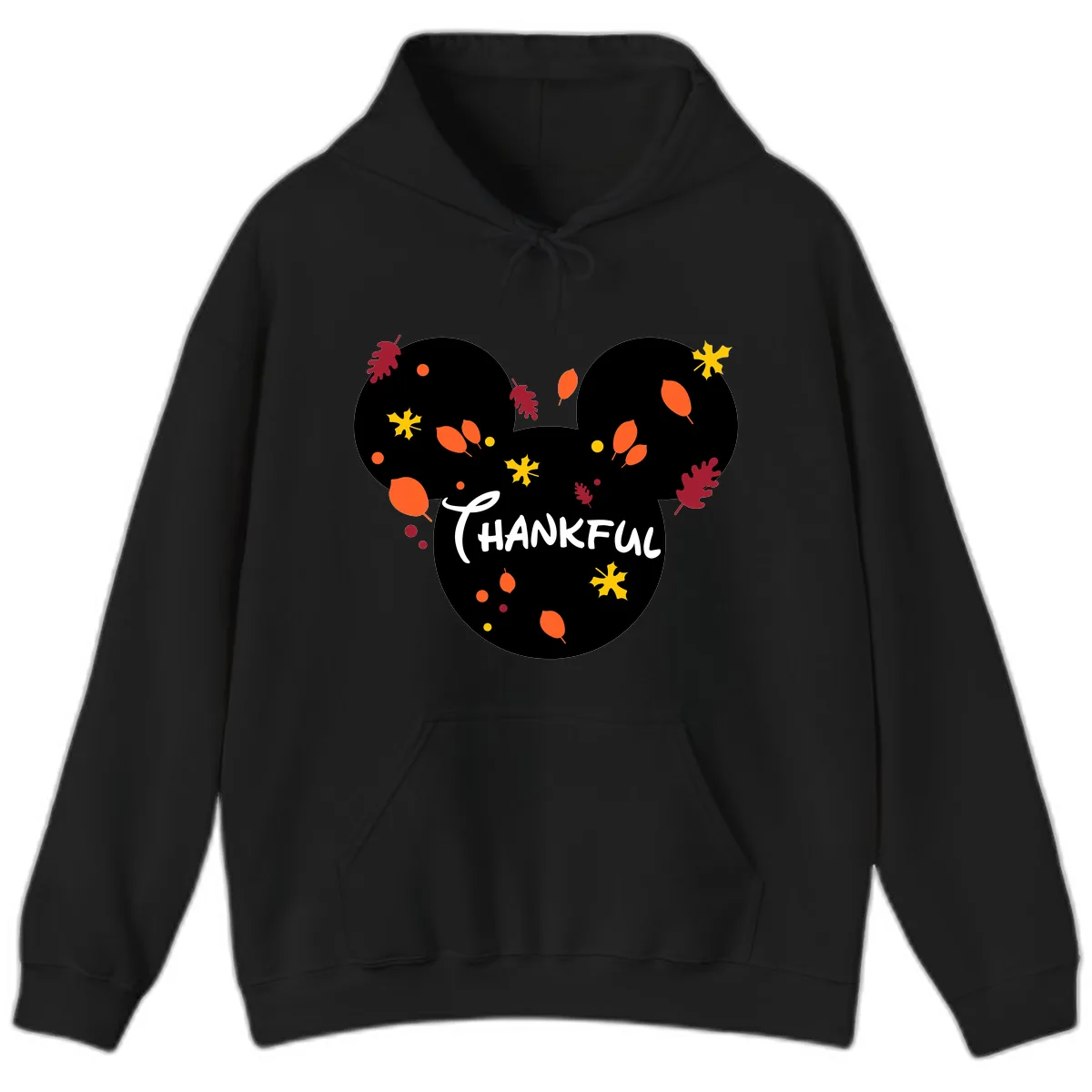 Mickey Ears Thankful Leaves Hoodie in Black