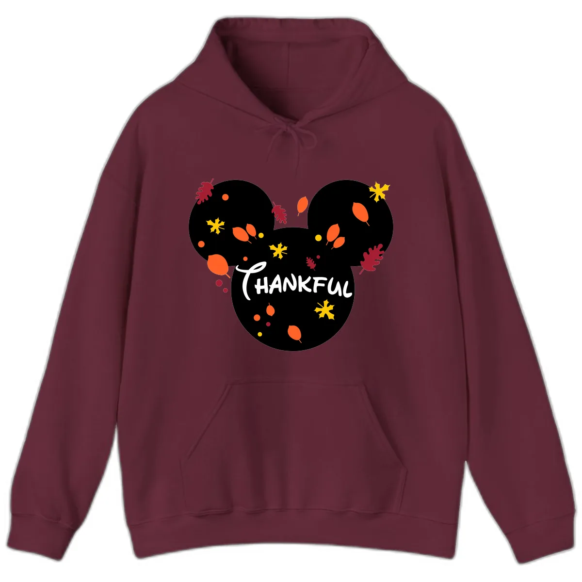 Mickey Ears Thankful Leaves Hoodie in Maroon