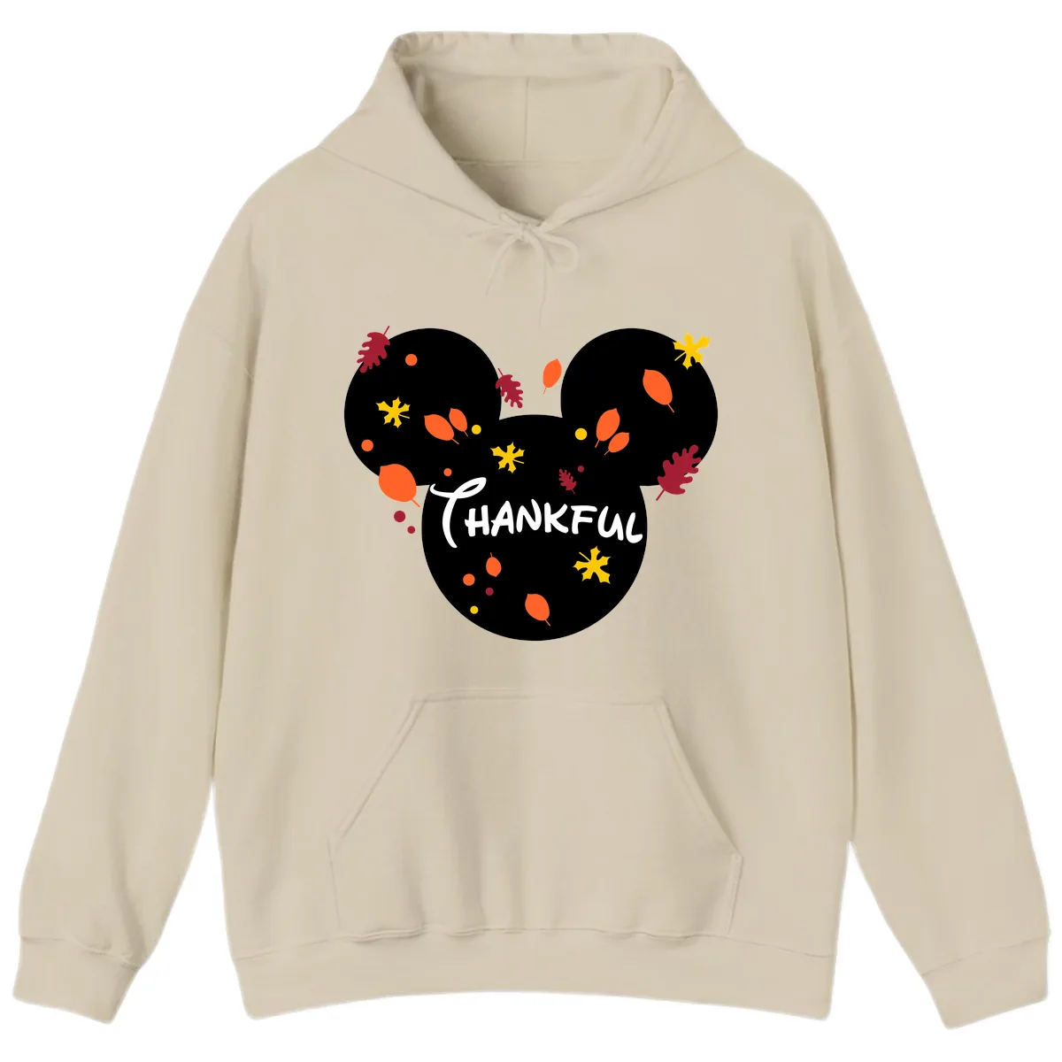 Mickey Ears Thankful Leaves Hoodie in Sand