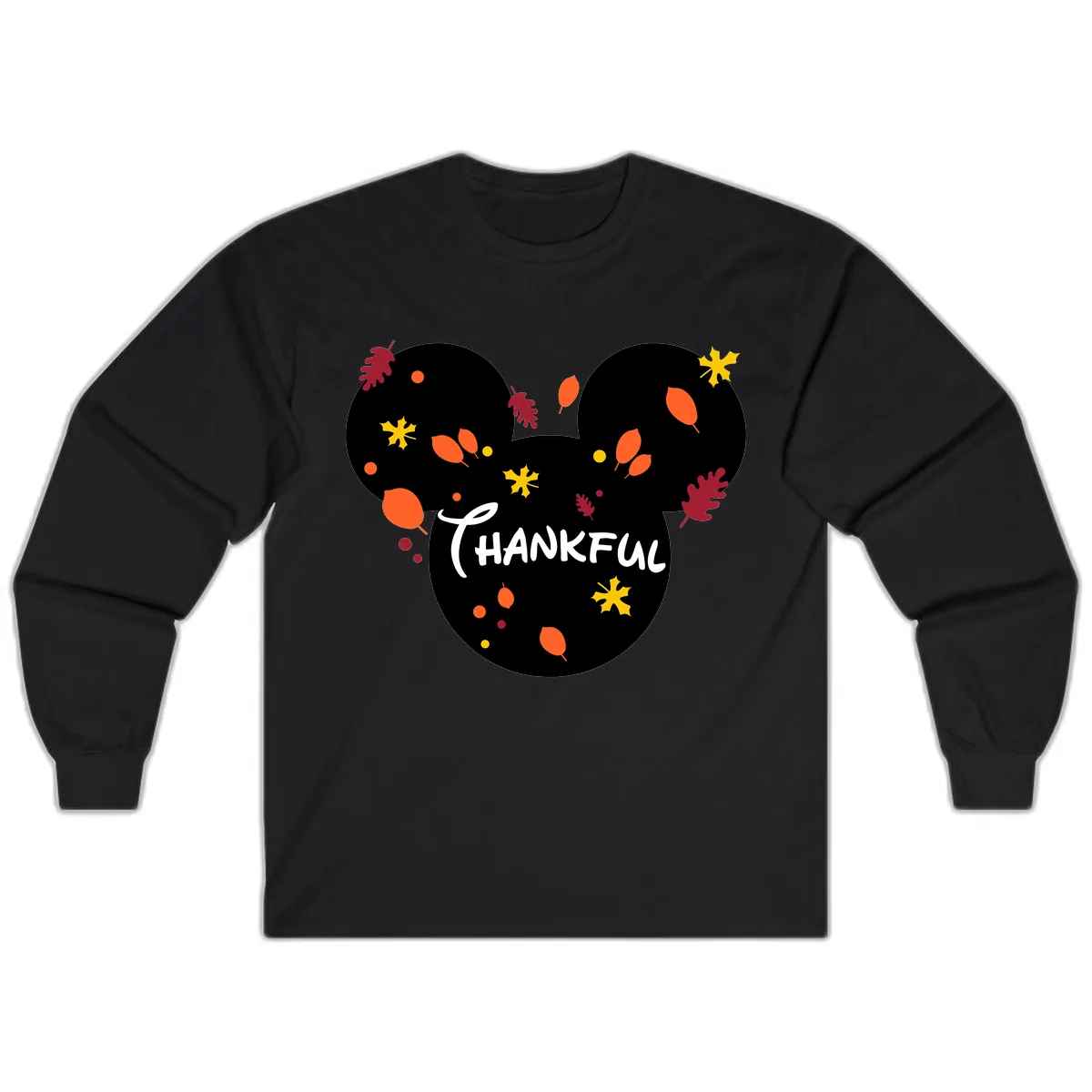 Mickey Ears Thankful Leaves Long Sleeve in Black