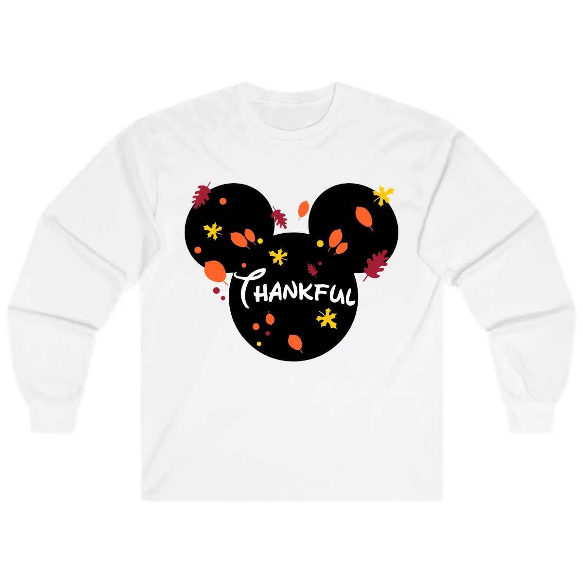 Mickey Ears Thankful Leaves Long Sleeve in White
