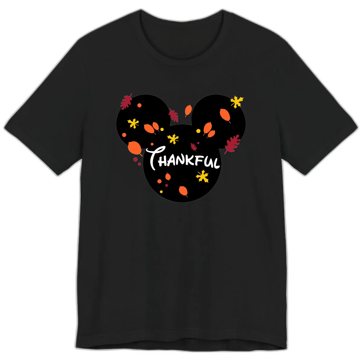 Mickey Ears Thankful Leaves Premium T-Shirt in Black