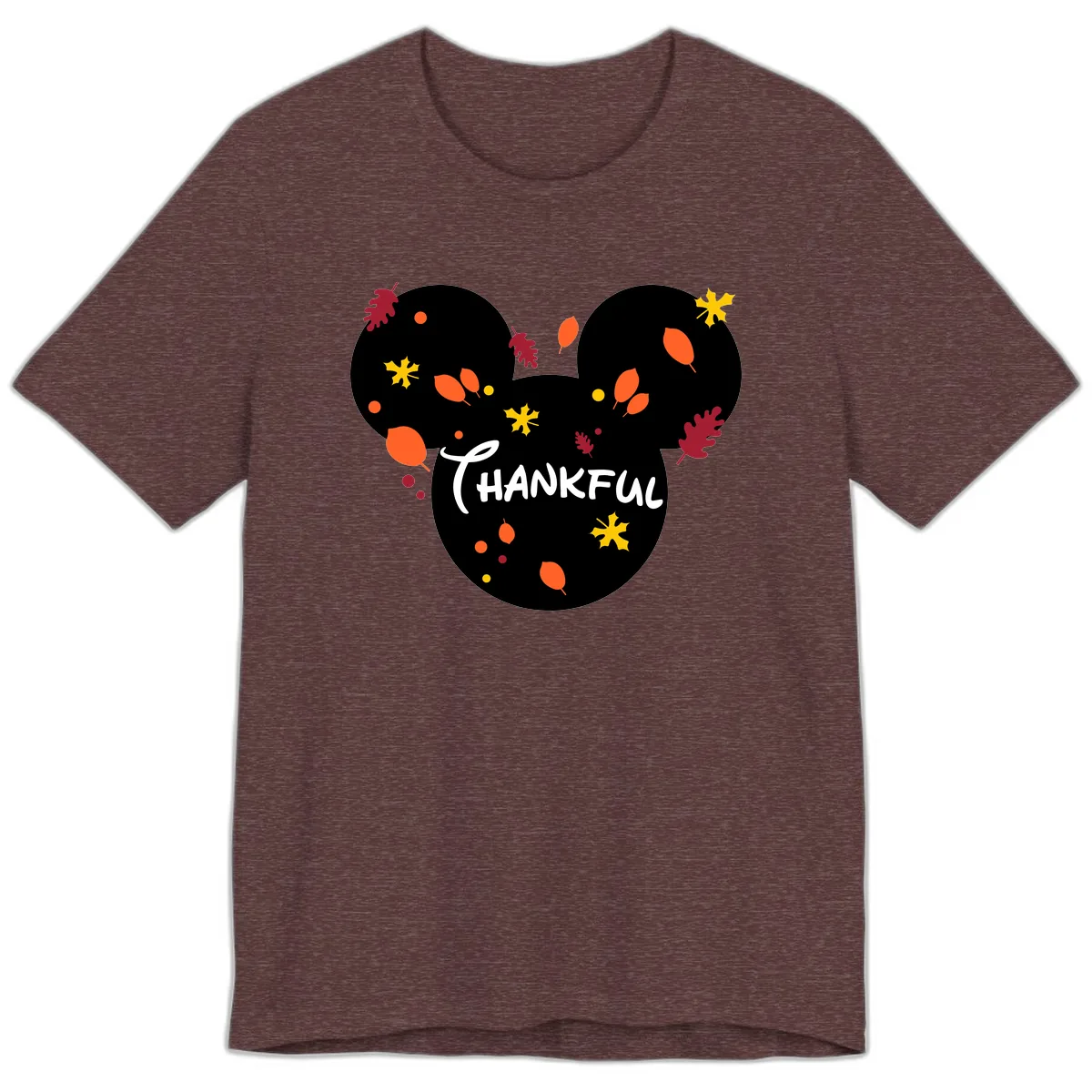 Mickey Ears Thankful Leaves Premium T-Shirt in Heather Maroon