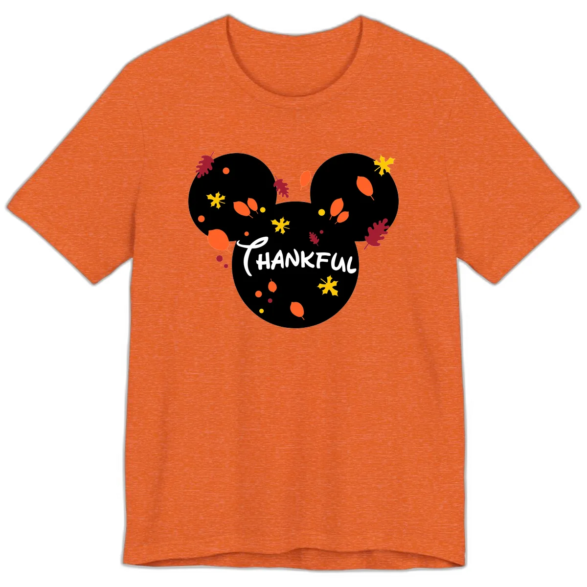 Mickey Ears Thankful Leaves Premium T-Shirt in Heather Orange
