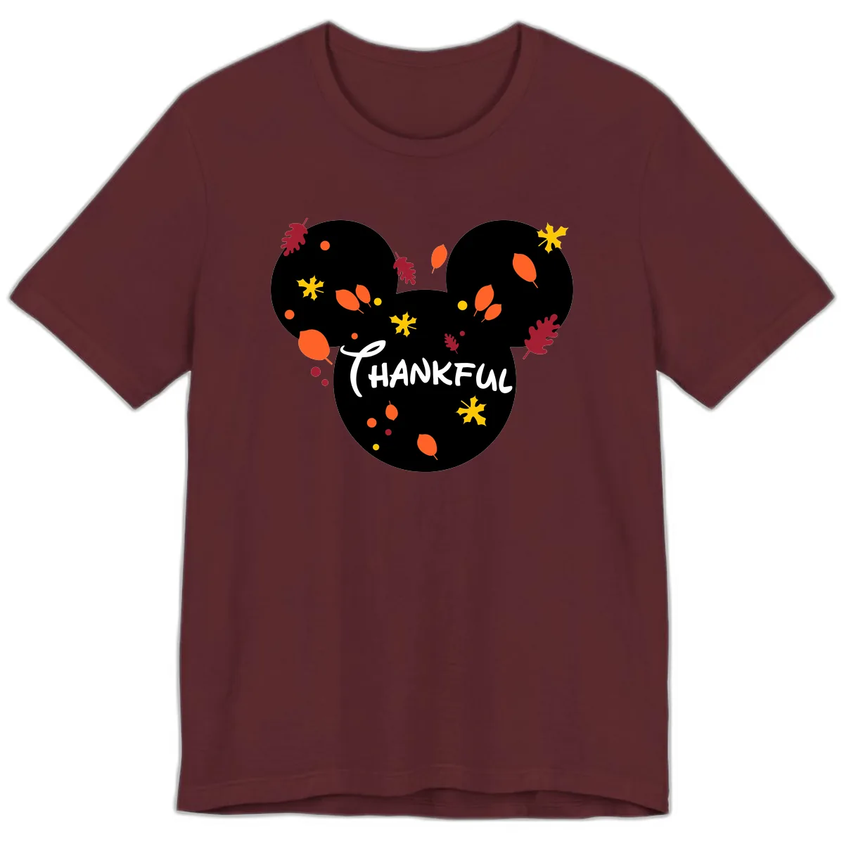 Mickey Ears Thankful Leaves Premium T-Shirt in Maroon