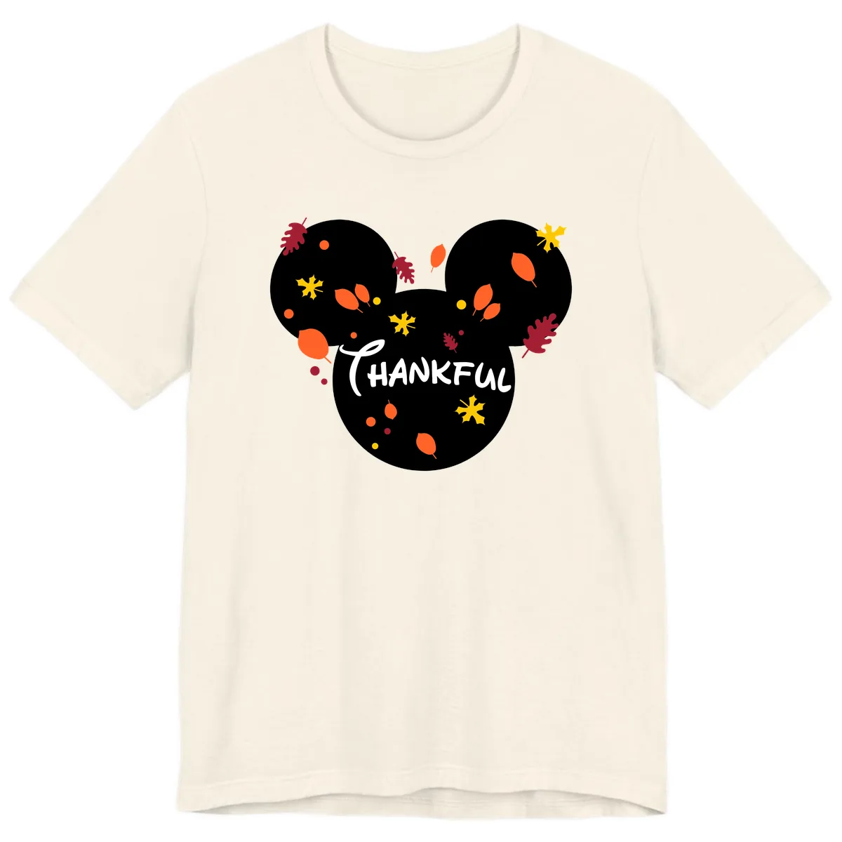 Mickey Ears Thankful Leaves Premium T-Shirt in Natural